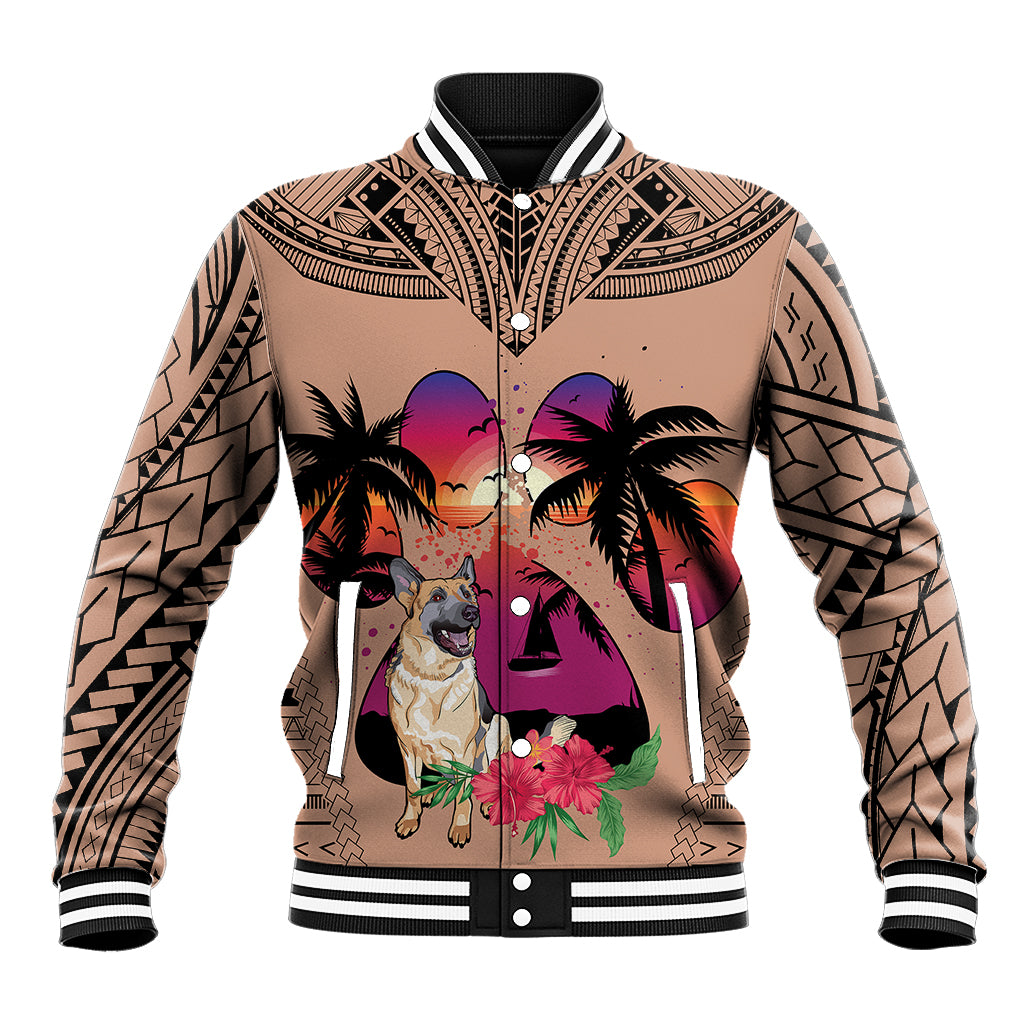 Polynesian Baseball Jacket Dog Lover With German Shepherd - Sunset At The Beach Brown Ver LT7 Unisex Brown - Polynesian Pride