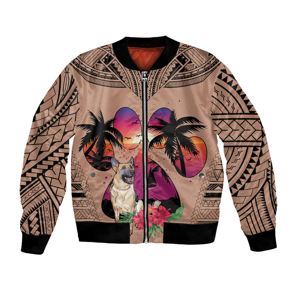 Polynesian Bomber Jacket Dog Lover With German Shepherd - Sunset At The Beach Brown Ver LT7 Unisex Brown - Polynesian Pride