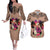 Polynesian Couples Matching Off The Shoulder Long Sleeve Dress and Hawaiian Shirt Dog Lover With German Shepherd - Sunset At The Beach Brown Ver LT7 Brown - Polynesian Pride