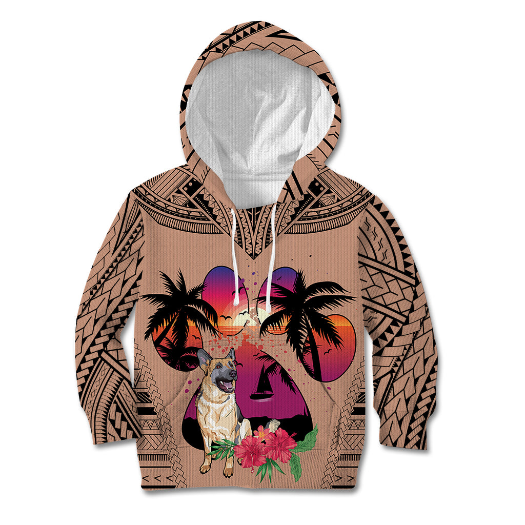 Polynesian Kid Hoodie Dog Lover With German Shepherd - Sunset At The Beach Brown Ver LT7 Hoodie Brown - Polynesian Pride