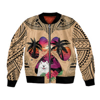 Polynesian Bomber Jacket Dog Lover With Samoyed - Sunset At The Beach LT7 Unisex Coral - Polynesian Pride