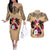 Polynesian Couples Matching Off The Shoulder Long Sleeve Dress and Hawaiian Shirt Dog Lover With Samoyed - Sunset At The Beach LT7 Coral - Polynesian Pride