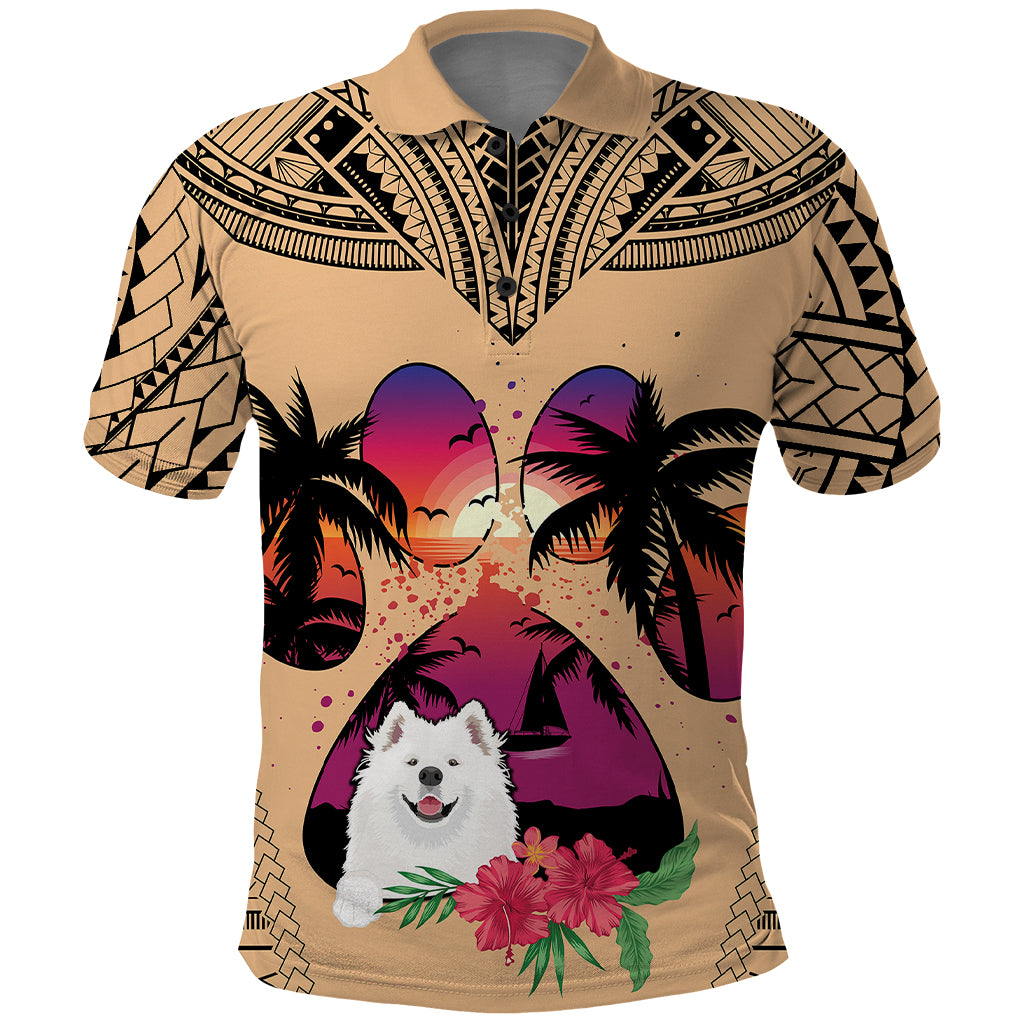 Polynesian Polo Shirt Dog Lover With Samoyed - Sunset At The Beach LT7 Coral - Polynesian Pride