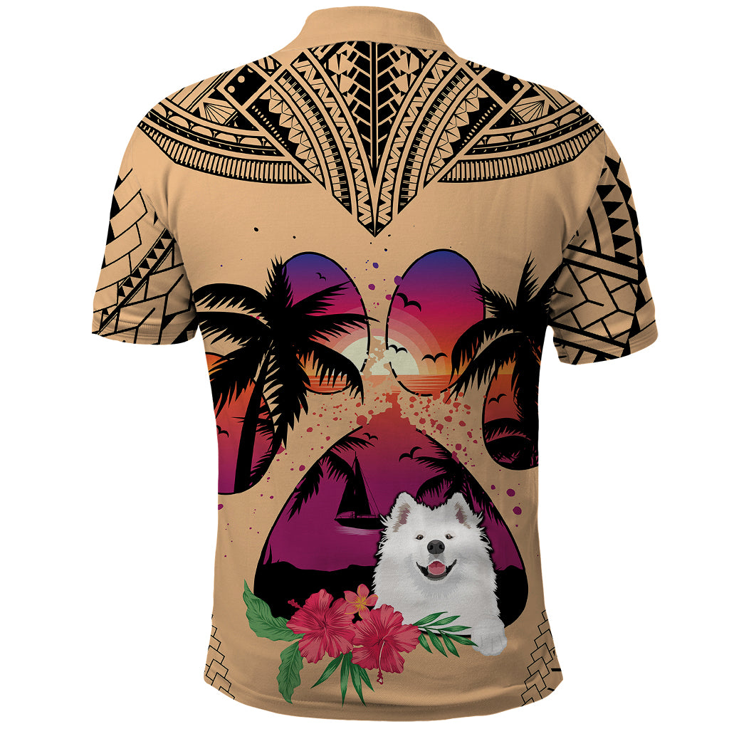 Polynesian Polo Shirt Dog Lover With Samoyed - Sunset At The Beach LT7 - Polynesian Pride
