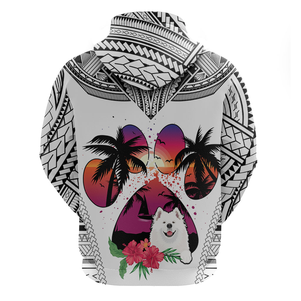Polynesian Hoodie Dog Lover With Samoyed - Sunset At The Beach White Ver LT7 - Polynesian Pride