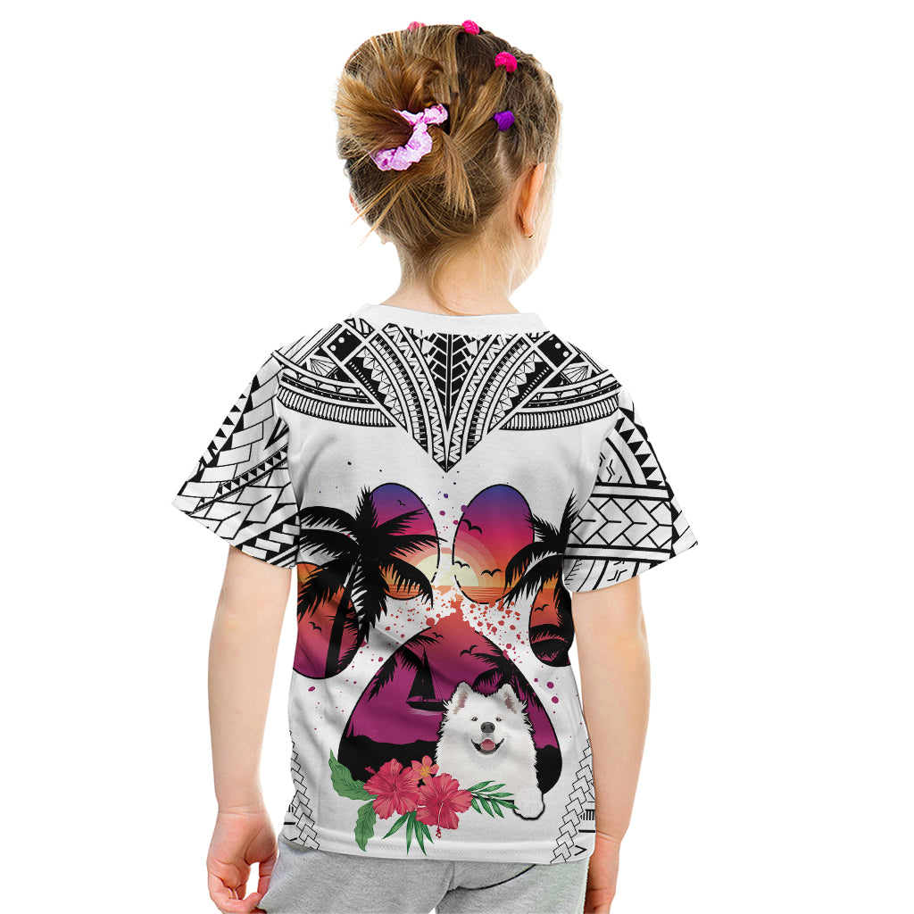 Polynesian Kid T Shirt Dog Lover With Samoyed - Sunset At The Beach White Ver LT7 - Polynesian Pride