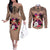 Polynesian Couples Matching Off The Shoulder Long Sleeve Dress and Long Sleeve Button Shirts Dog Lover With Samoyed - Sunset At The Beach Brown Ver LT7 Brown - Polynesian Pride