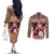 Polynesian Couples Matching Off The Shoulder Long Sleeve Dress and Long Sleeve Button Shirts Dog Lover With Samoyed - Sunset At The Beach Brown Ver LT7 - Polynesian Pride