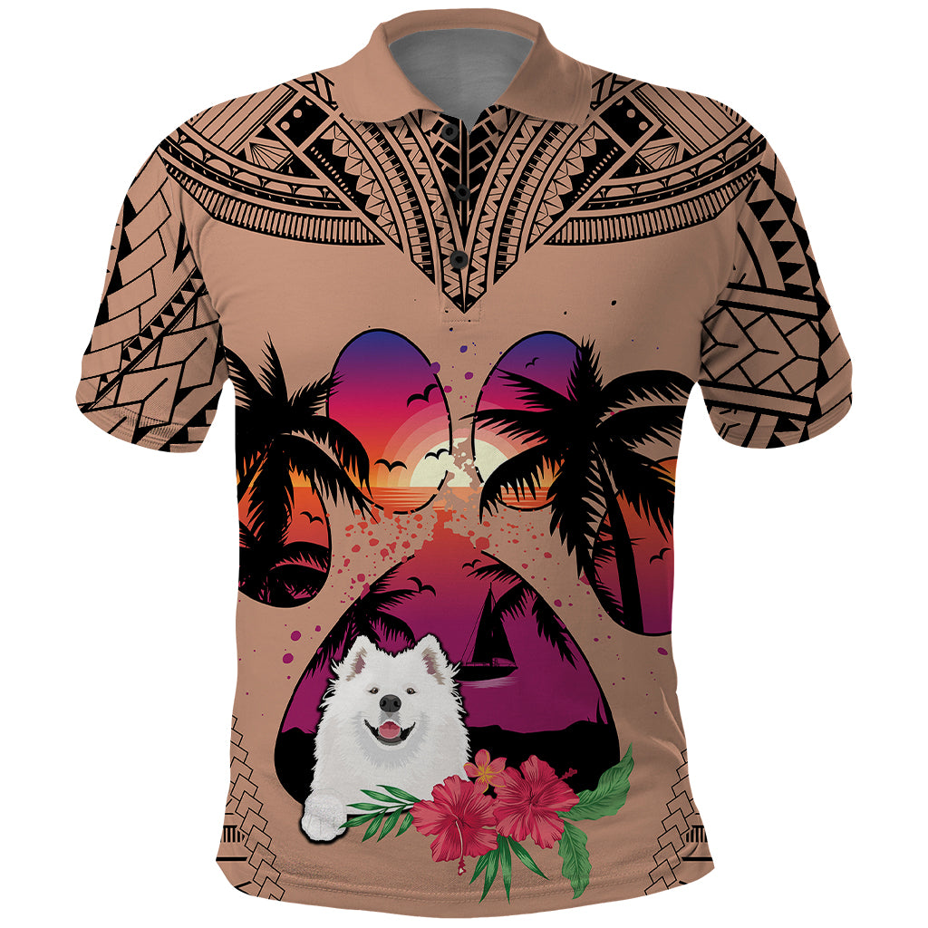 Polynesian Polo Shirt Dog Lover With Samoyed - Sunset At The Beach Brown Ver LT7 Brown - Polynesian Pride