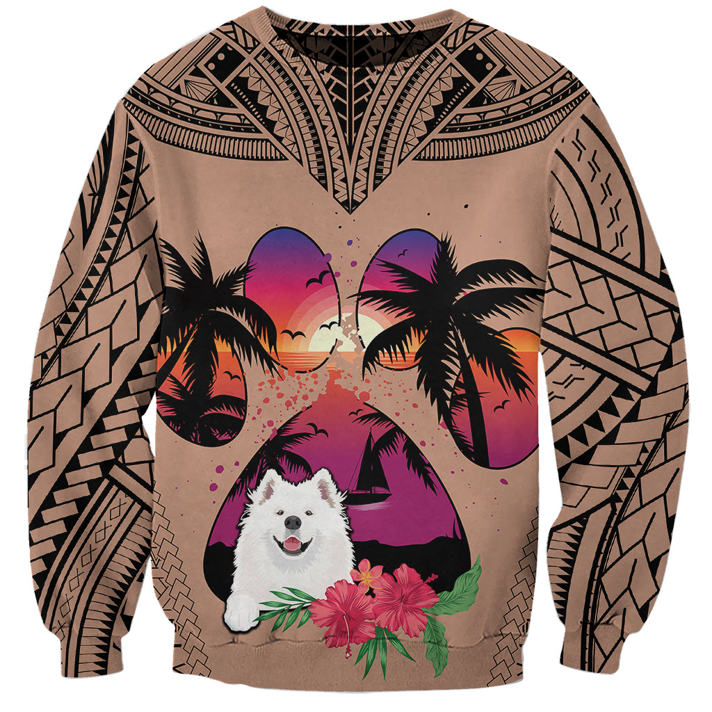 Polynesian Sweatshirt Dog Lover With Samoyed - Sunset At The Beach Brown Ver LT7 Unisex Brown - Polynesian Pride