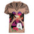 Polynesian Women V Neck T Shirt Dog Lover With Samoyed - Sunset At The Beach Brown Ver LT7 - Polynesian Pride