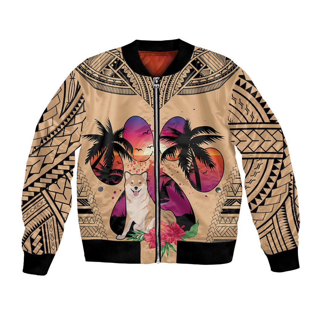 Polynesian Bomber Jacket Dog Lover With Shiba Inu - Sunset At The Beach LT7 Unisex Coral - Polynesian Pride