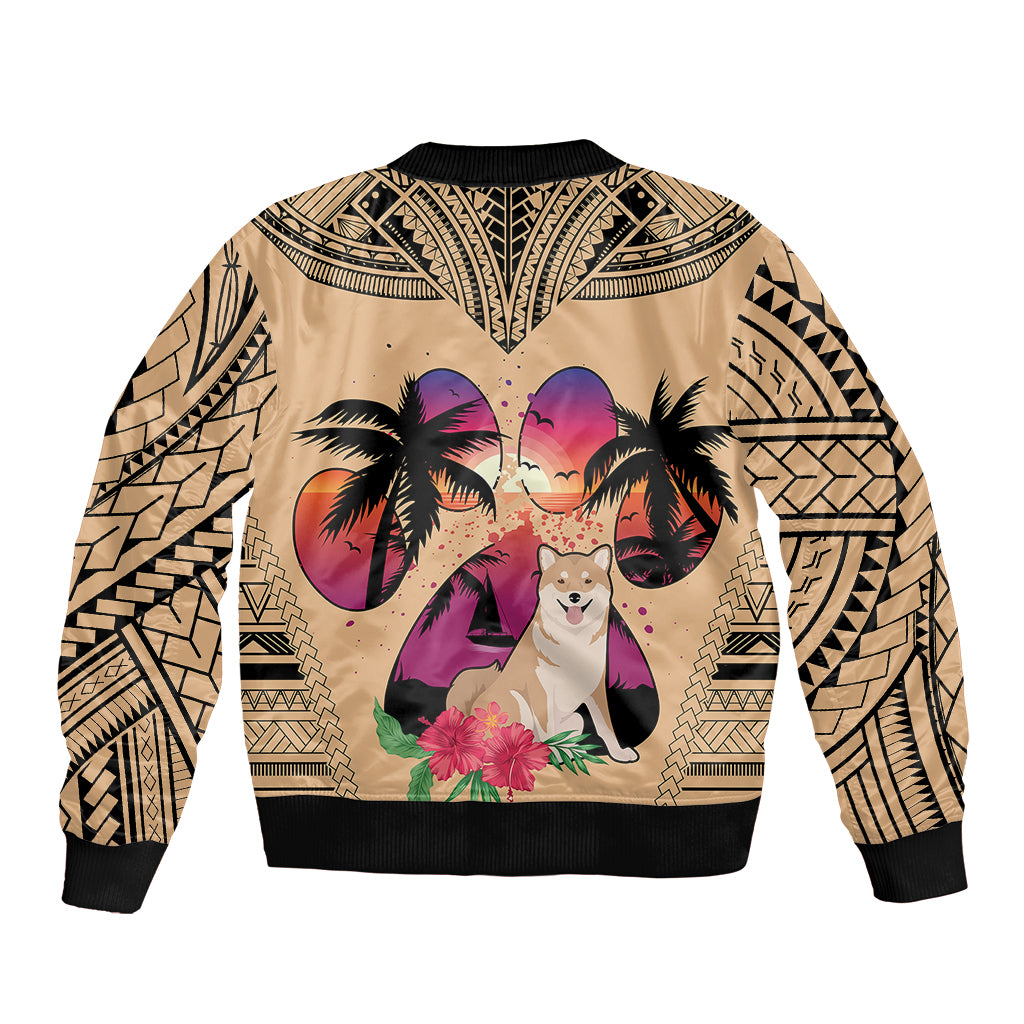 Polynesian Bomber Jacket Dog Lover With Shiba Inu - Sunset At The Beach LT7 - Polynesian Pride