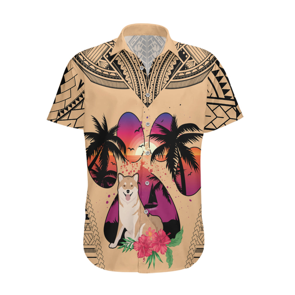 Polynesian Hawaiian Shirt Dog Lover With Shiba Inu - Sunset At The Beach LT7 Coral - Polynesian Pride