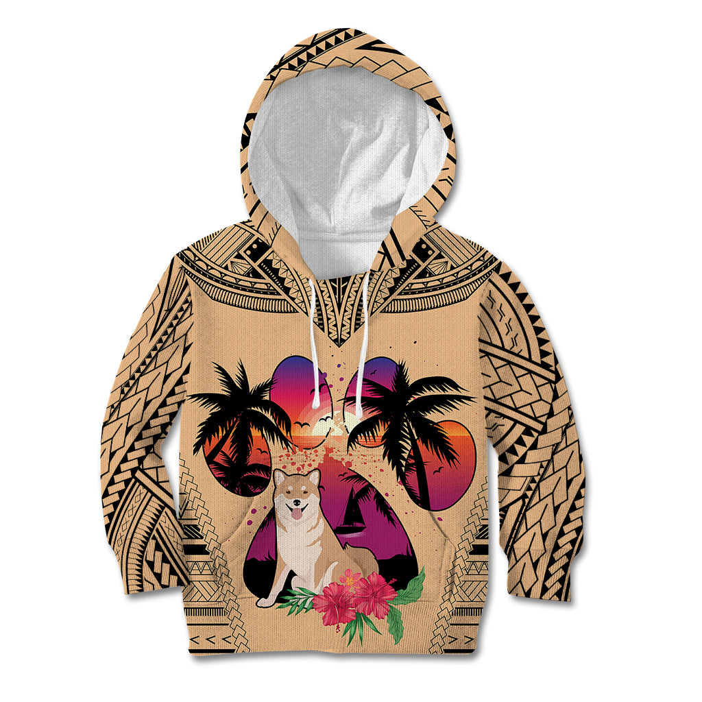 Polynesian Kid Hoodie Dog Lover With Shiba Inu - Sunset At The Beach LT7 Hoodie Coral - Polynesian Pride