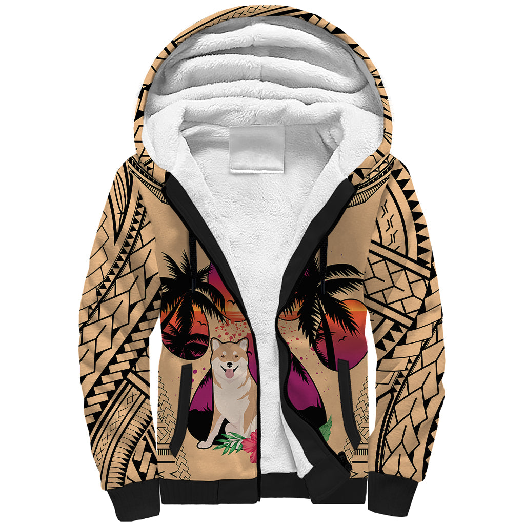 Polynesian Sherpa Hoodie Dog Lover With Shiba Inu - Sunset At The Beach LT7 Unisex Coral - Polynesian Pride