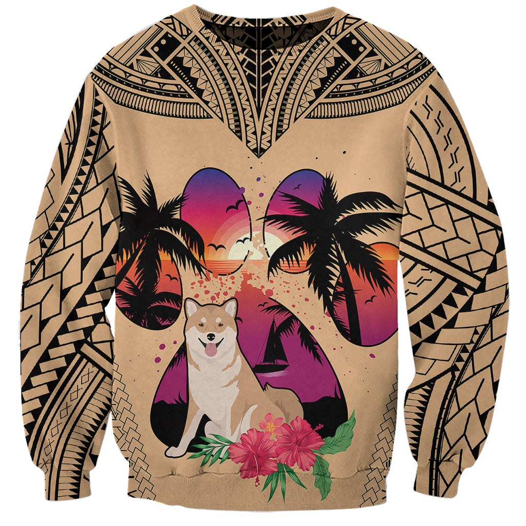 Polynesian Sweatshirt Dog Lover With Shiba Inu - Sunset At The Beach LT7 Unisex Coral - Polynesian Pride