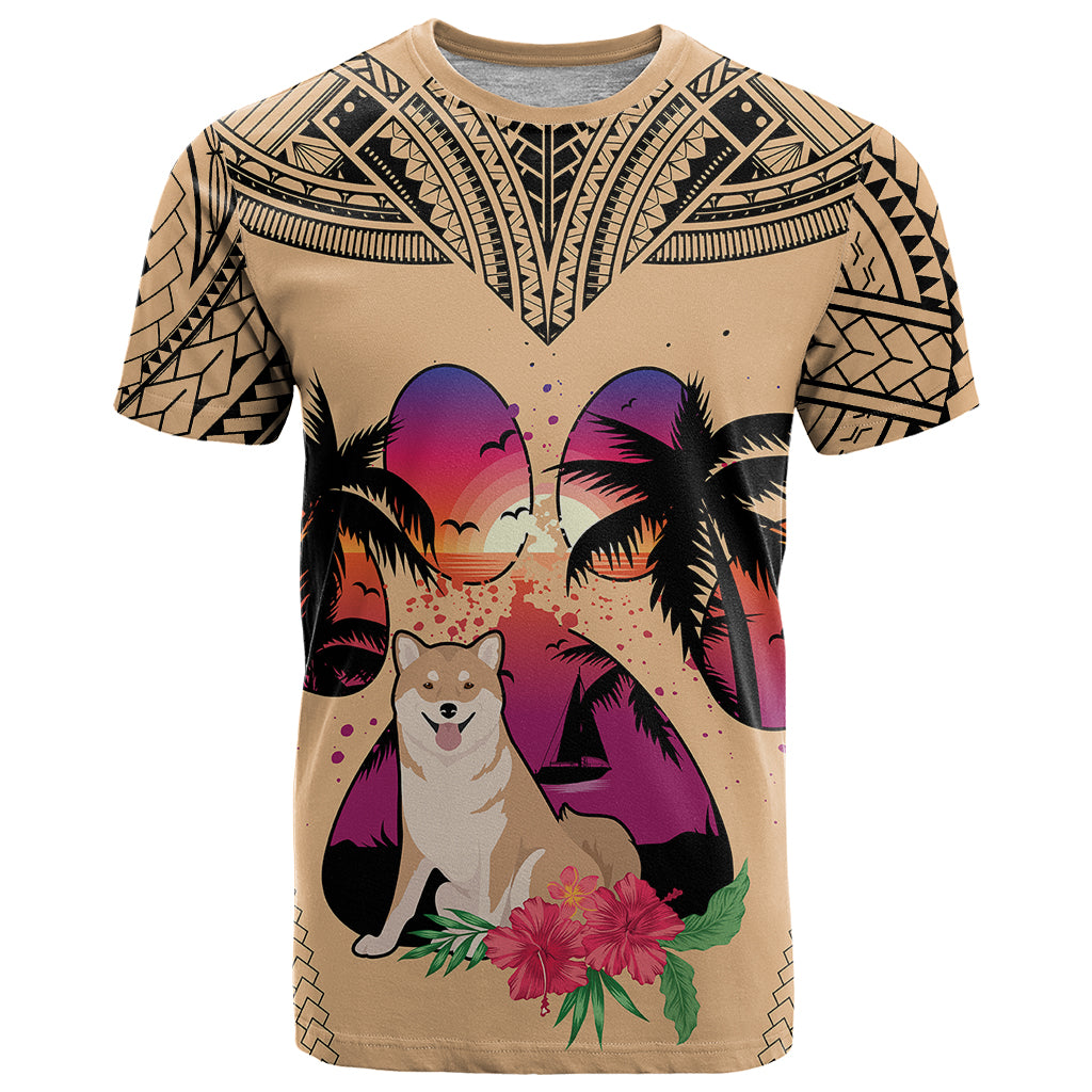 Polynesian T Shirt Dog Lover With Shiba Inu - Sunset At The Beach LT7 Coral - Polynesian Pride