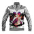 Polynesian Baseball Jacket Dog Lover With Shiba Inu - Sunset At The Beach White Ver LT7 - Polynesian Pride