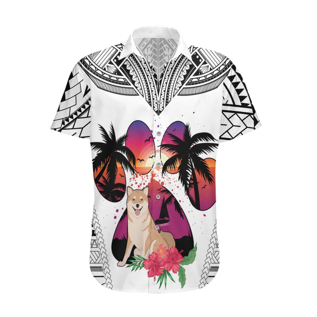 Polynesian Hawaiian Shirt Dog Lover With Shiba Inu - Sunset At The Beach White Ver LT7 White - Polynesian Pride