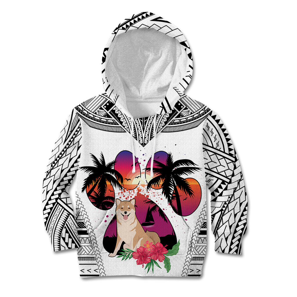 Polynesian Kid Hoodie Dog Lover With Shiba Inu - Sunset At The Beach White Ver LT7 Hoodie White - Polynesian Pride