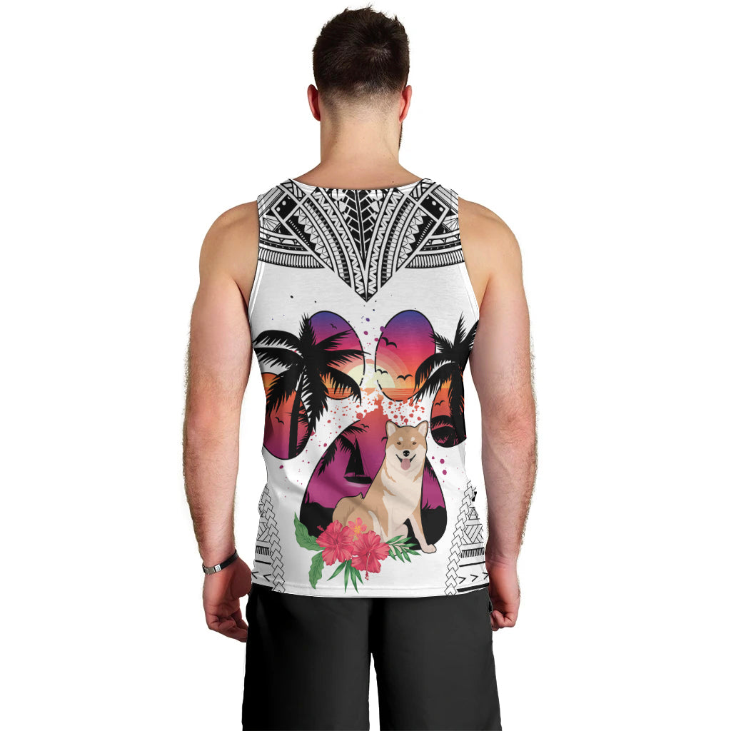 Polynesian Men Tank Top Dog Lover With Shiba Inu - Sunset At The Beach White Ver LT7 - Polynesian Pride