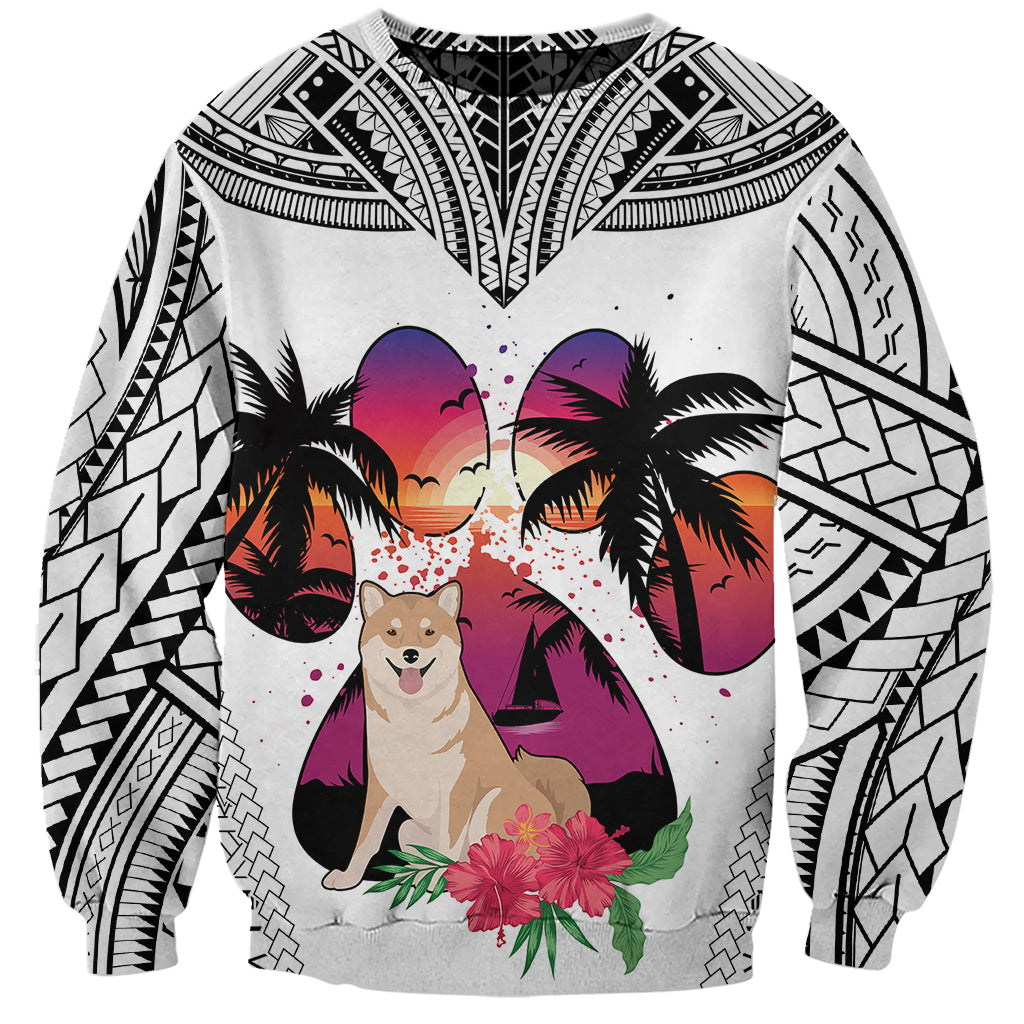 Polynesian Sweatshirt Dog Lover With Shiba Inu - Sunset At The Beach White Ver LT7 Unisex White - Polynesian Pride