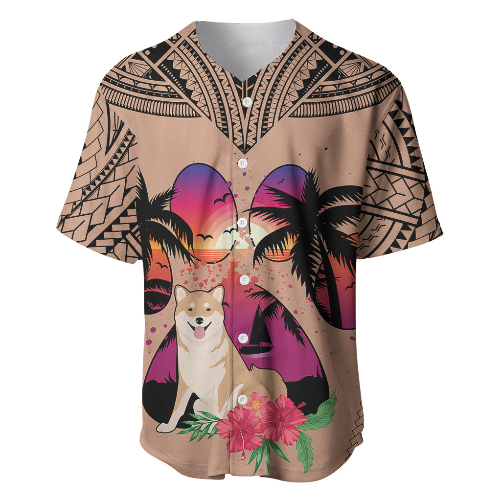 Polynesian Baseball Jersey Dog Lover With Shiba Inu - Sunset At The Beach Brown Ver LT7 Brown - Polynesian Pride