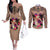 Polynesian Couples Matching Off The Shoulder Long Sleeve Dress and Long Sleeve Button Shirts Dog Lover With Shiba Inu - Sunset At The Beach Brown Ver LT7 Brown - Polynesian Pride