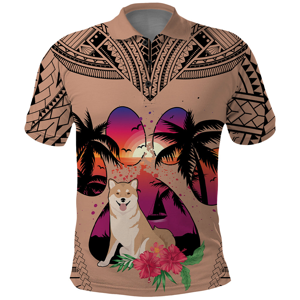 Polynesian Polo Shirt Dog Lover With Shiba Inu - Sunset At The Beach Brown Ver LT7 Brown - Polynesian Pride