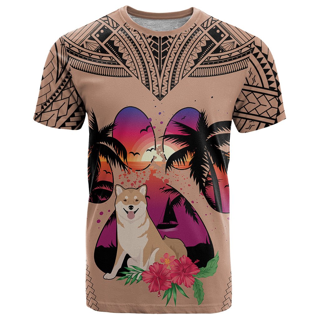 Polynesian T Shirt Dog Lover With Shiba Inu - Sunset At The Beach Brown Ver LT7 Brown - Polynesian Pride