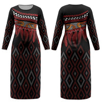 Aotearoa Maori Ngapuhi Iwi Couples Matching Long Sleeve Bodycon Dress and Long Sleeve Button Shirt Korowai Tukutuku Kaokao Motifs