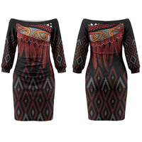 Aotearoa Maori Ngapuhi Iwi Couples Matching Off The Shoulder Long Sleeve Dress and Hawaiian Shirt Korowai Tukutuku Kaokao Motifs