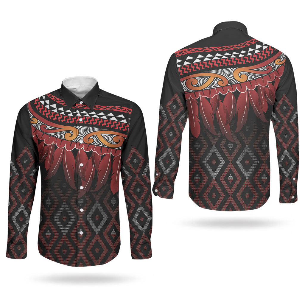 Aotearoa Maori Ngapuhi Iwi Couples Matching Off The Shoulder Long Sleeve Dress and Long Sleeve Button Shirt Korowai Tukutuku Kaokao Motifs