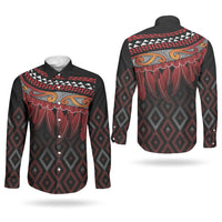 Aotearoa Maori Ngapuhi Iwi Couples Matching Off The Shoulder Long Sleeve Dress and Long Sleeve Button Shirt Korowai Tukutuku Kaokao Motifs
