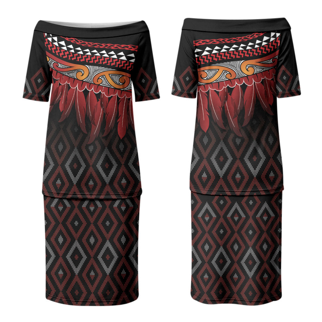 Aotearoa Maori Ngapuhi Iwi Couples Matching Puletasi and Long Sleeve Button Shirt Korowai Tukutuku Kaokao Motifs