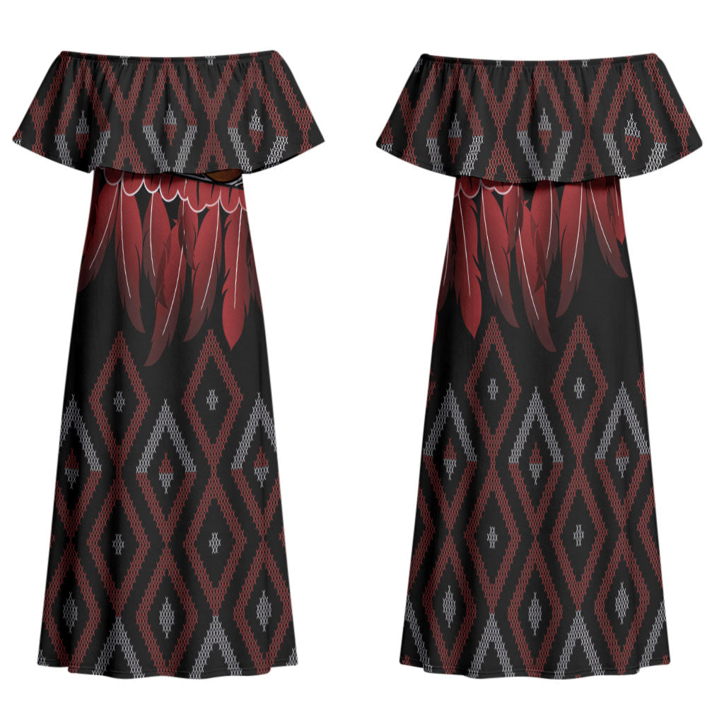 Aotearoa Maori Ngapuhi Iwi Family Matching Off Shoulder Maxi Dress and Hawaiian Shirt Korowai Tukutuku Kaokao Motifs
