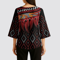 Aotearoa Maori Ngapuhi Iwi Kimono Sleeve Blouse Korowai Tukutuku Kaokao Motifs