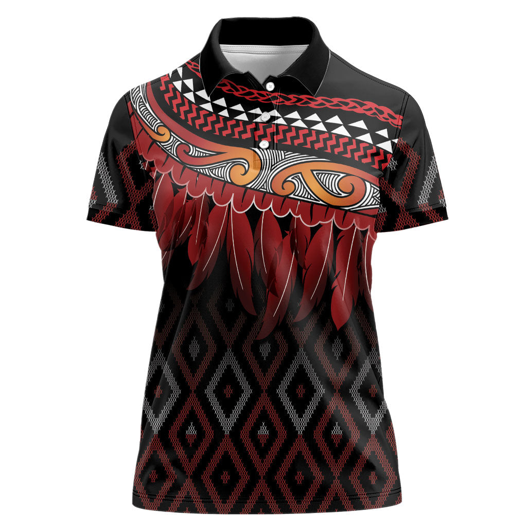 Aotearoa Maori Ngapuhi Iwi Women Polo Shirt Korowai Tukutuku Kaokao Motifs LT7 Female Black - Polynesian Pride