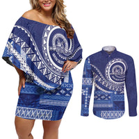 Queen Salote College 100th Anniversary Couples Matching Off Shoulder Short Dress and Long Sleeve Button Shirt QSC Royal Girls - Polynesian Pride