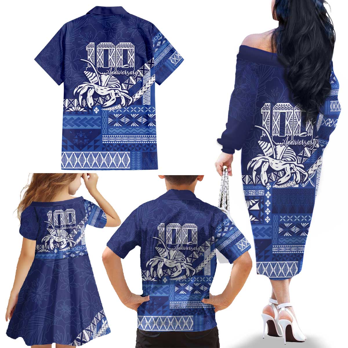 Queen Salote College 100th Anniversary Family Matching Off The Shoulder Long Sleeve Dress and Hawaiian Shirt QSC Royal Girls - Polynesian Pride