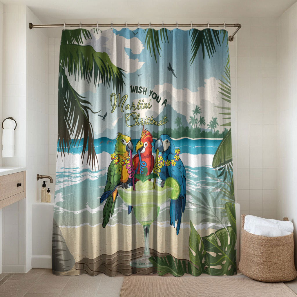 Wish You A Merry Martini Christmas Bathroom Set Cocktail Parrot-dise LT7 Shower Curtain Only Multicolor - Polynesian Pride