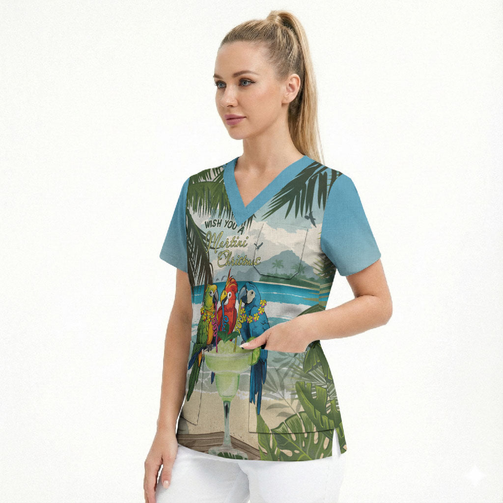 Wish You A Merry Martini Christmas Scrub Top Cocktail Parrot-dise LT7 - Polynesian Pride