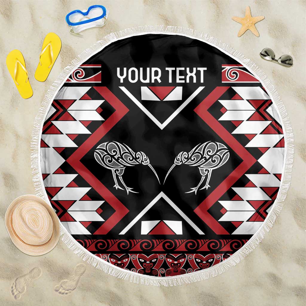 Personalised Taniko Motifs Aotearoa Beach Blanket Waitangi Kowhaiwhai Kiwi LT7 One Size 150cm Red - Polynesian Pride