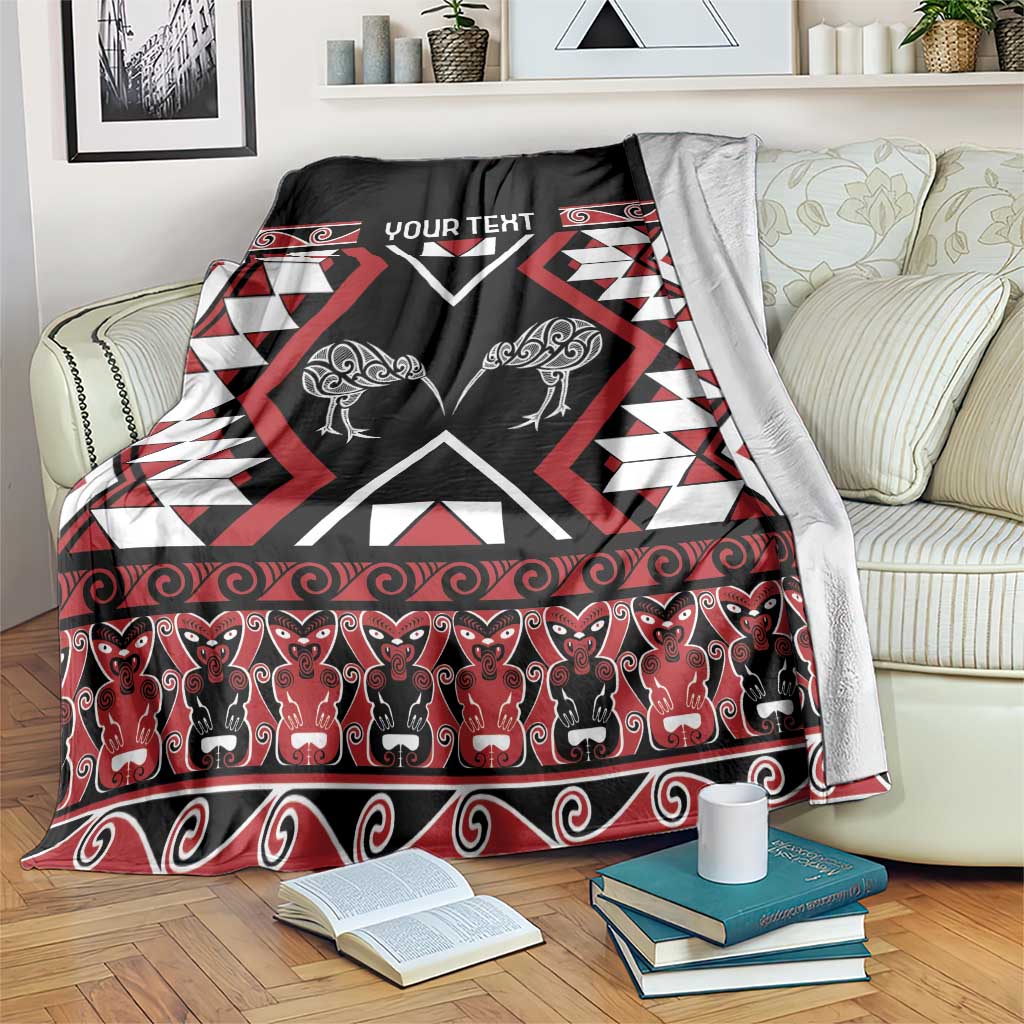 Personalised Taniko Motifs Aotearoa Blanket Waitangi Kowhaiwhai Kiwi LT7 Red - Polynesian Pride