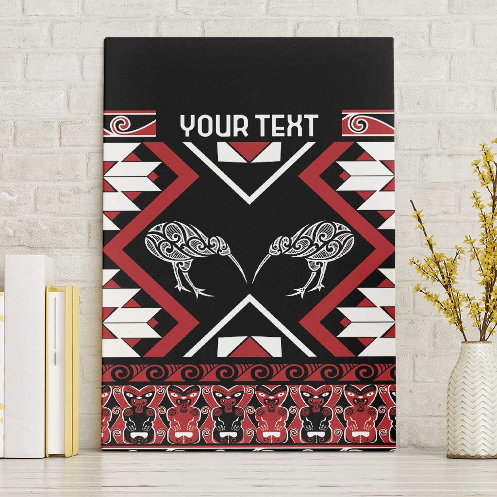Personalised Taniko Motifs Aotearoa Canvas Wall Art Waitangi Kowhaiwhai Kiwi LT7 Without Frame Red - Polynesian Pride
