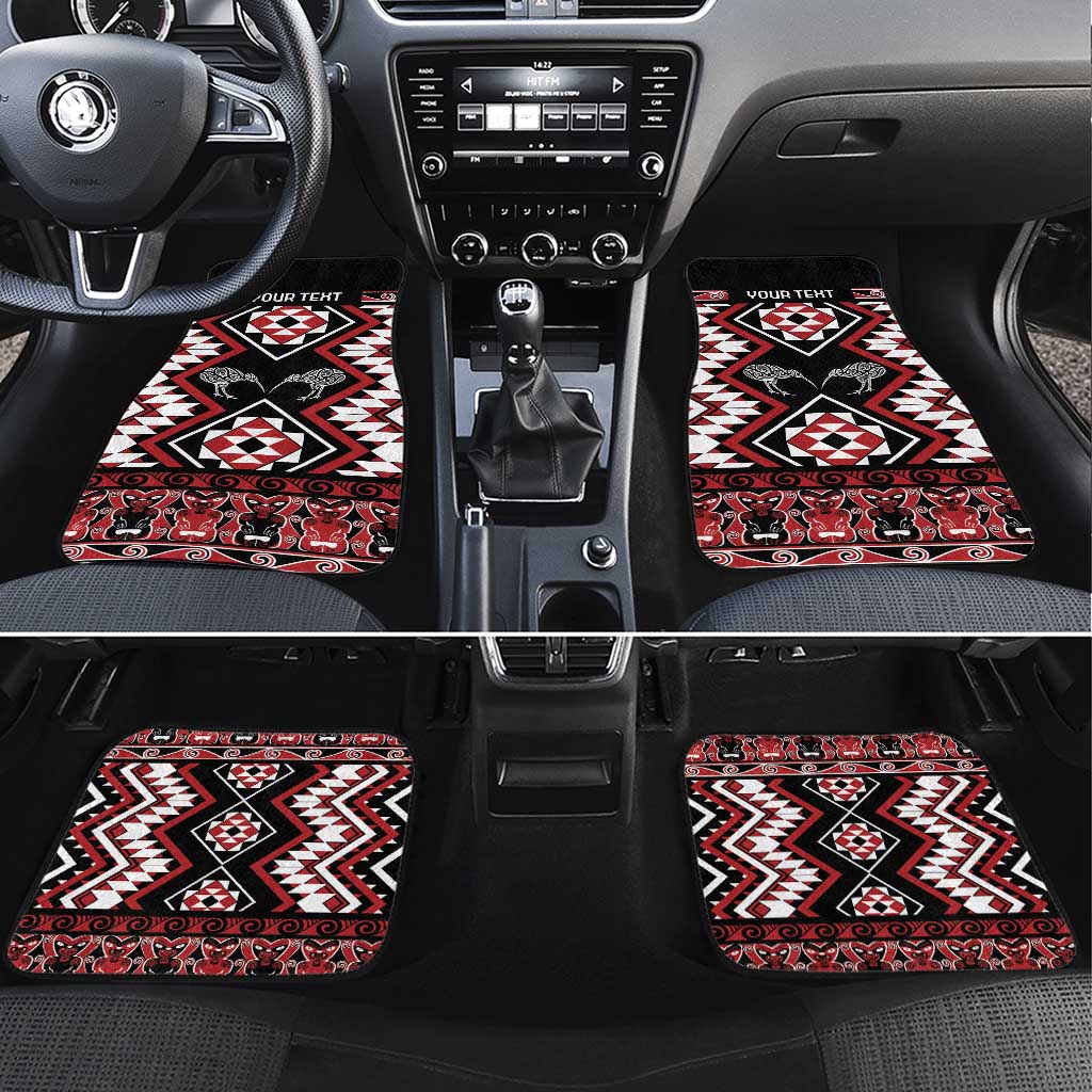 Personalised Taniko Motifs Aotearoa Car Mats Waitangi Kowhaiwhai Kiwi LT7 Set 4pcs Red - Polynesian Pride