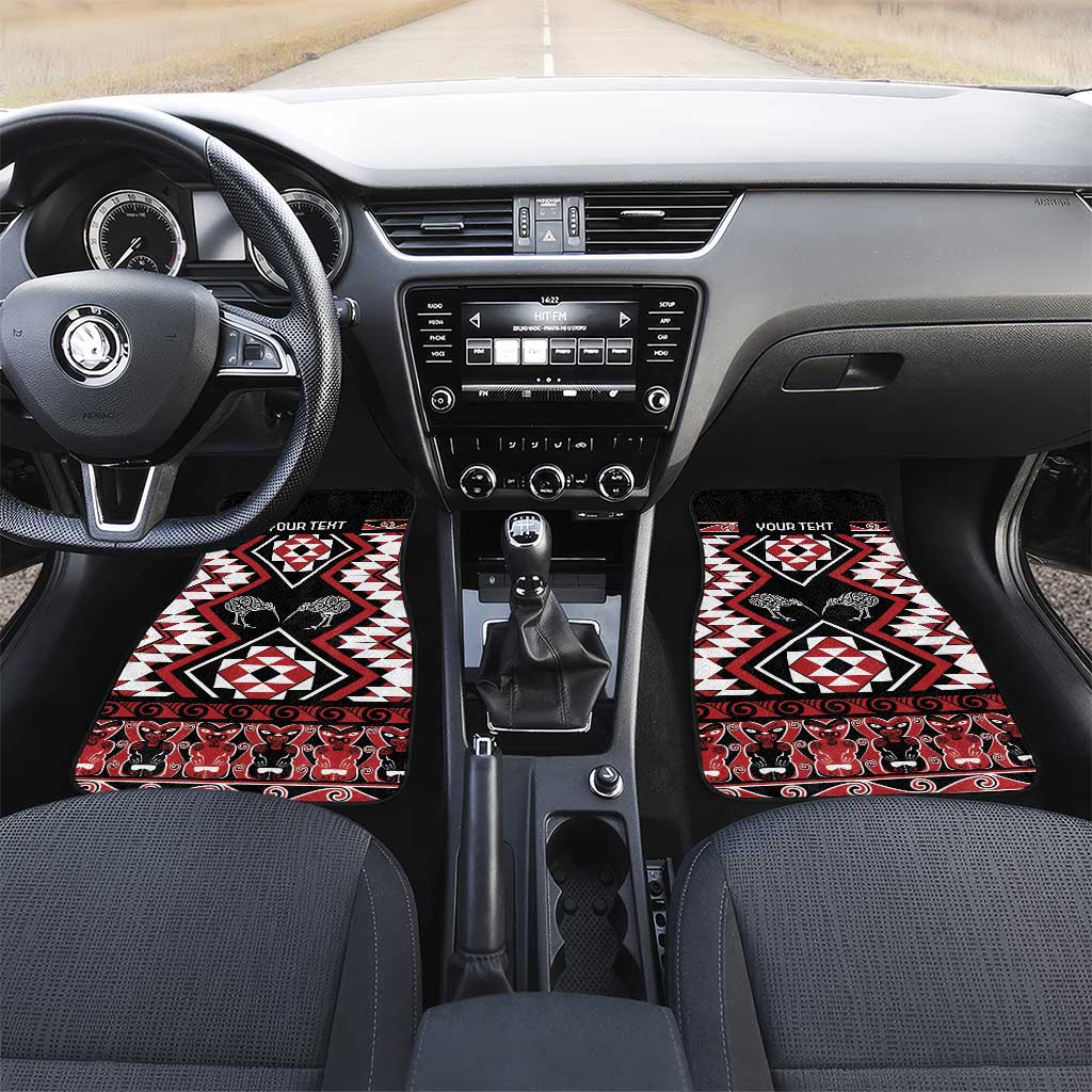 Personalised Taniko Motifs Aotearoa Car Mats Waitangi Kowhaiwhai Kiwi LT7 Set 2pcs - Front Red - Polynesian Pride