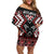 Personalised Taniko Motifs Aotearoa Family Matching Off Shoulder Short Dress and Hawaiian Shirt Waitangi Kowhaiwhai Kiwi