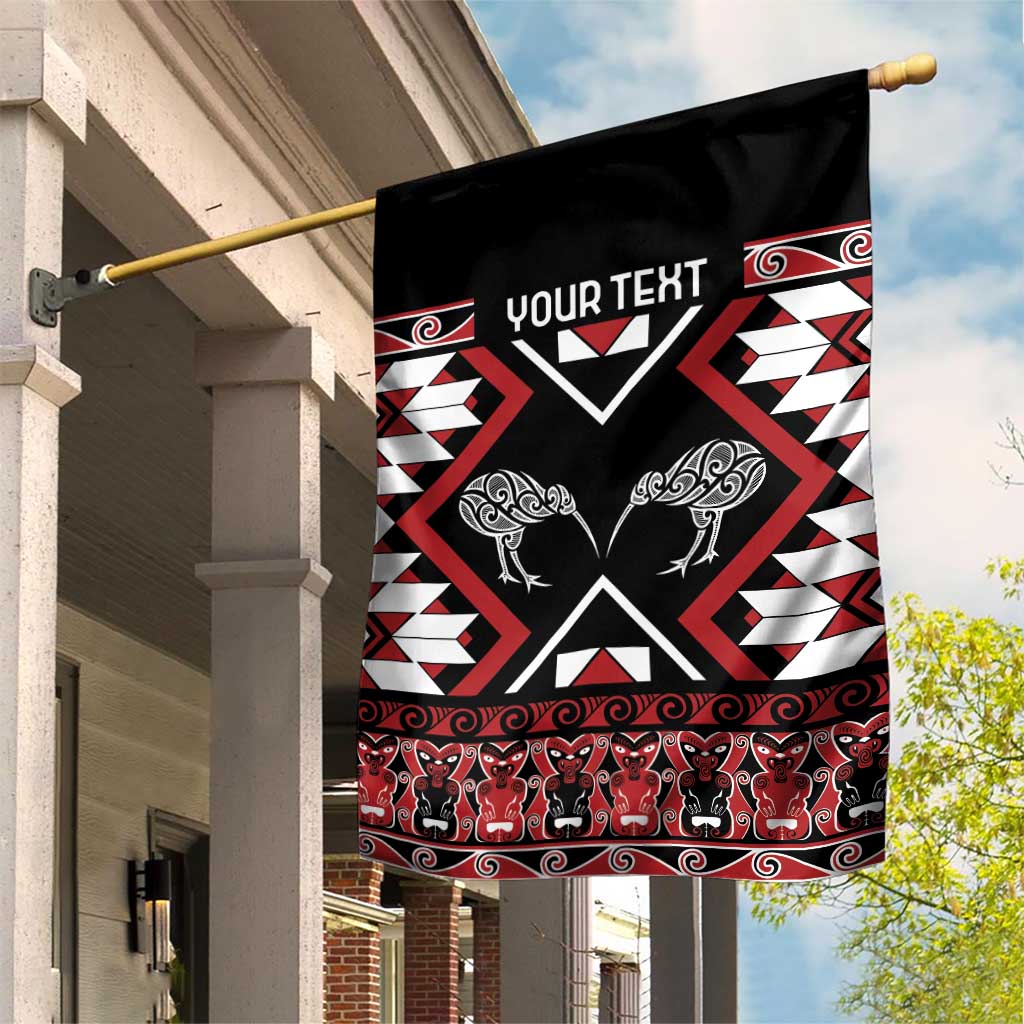 Personalised Taniko Motifs Aotearoa Garden Flag Waitangi Kowhaiwhai Kiwi LT7 House Flag Red - Polynesian Pride